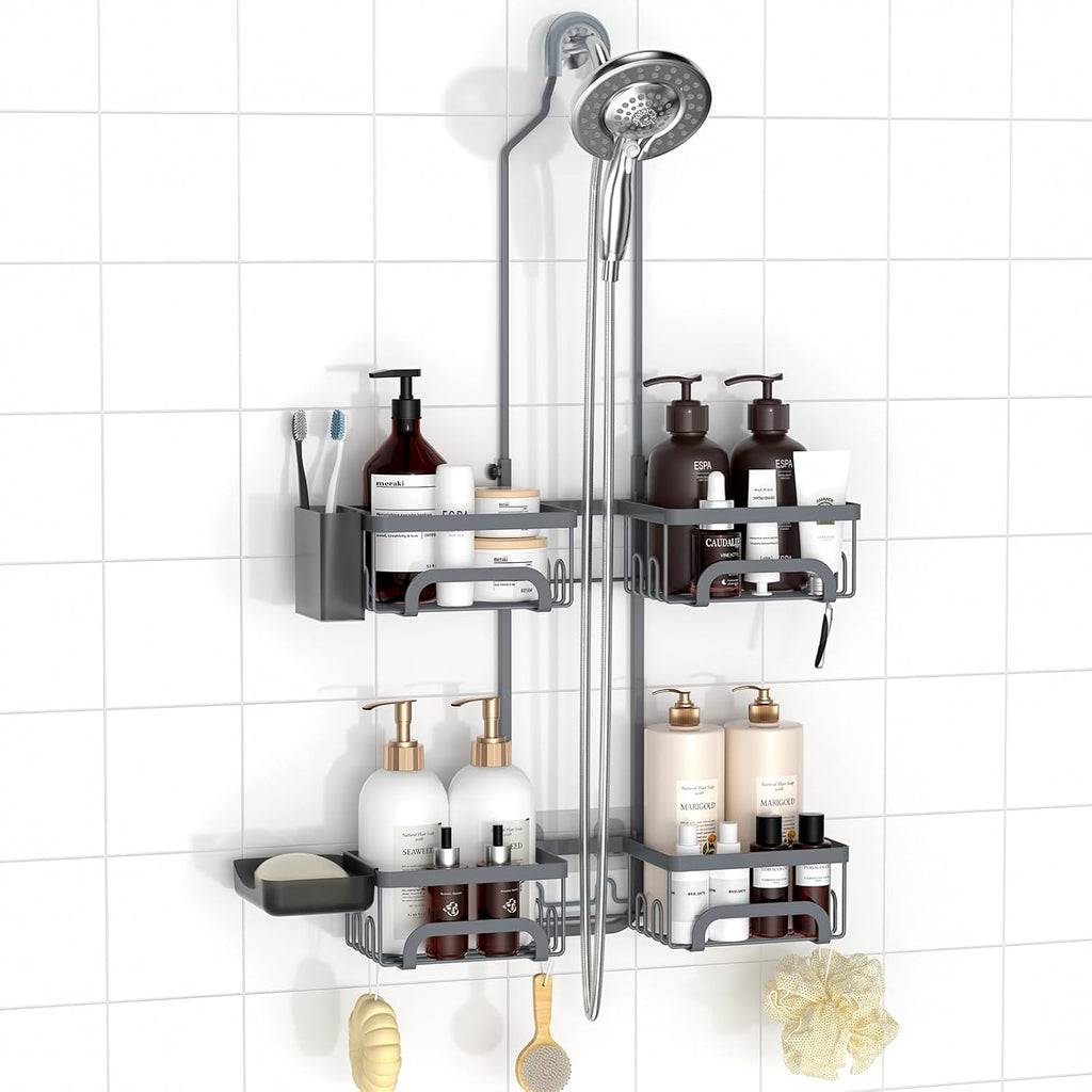 REINHARDT Split Shower Caddy Hanging for Handheld Showerheads, Grey