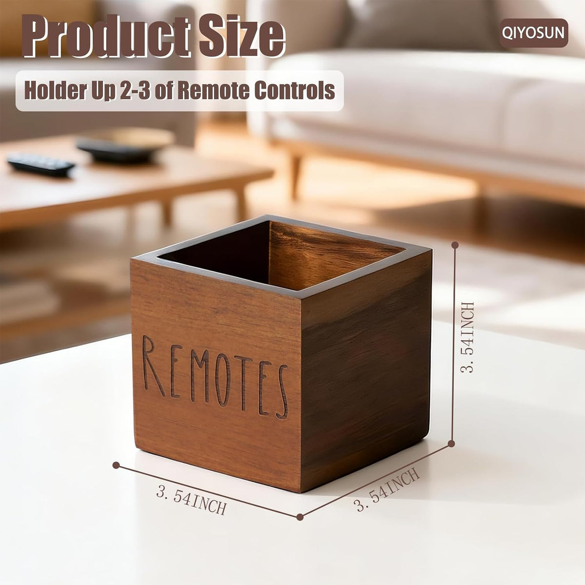 Remote Control Holder, Farmhouse Wood TV Organizer for Table, Wooden Remote Control Organizer, Remote Storage Caddy, Remote Control Organizer (Brown, 3.5 Inch-Labeled REMOTE)