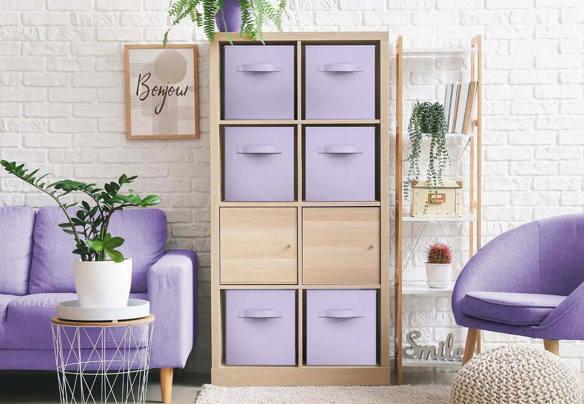 Sorbus Fabric Storage Cubes, 6-Pack Foldable Bins (11 Inch, Pastel Purple)