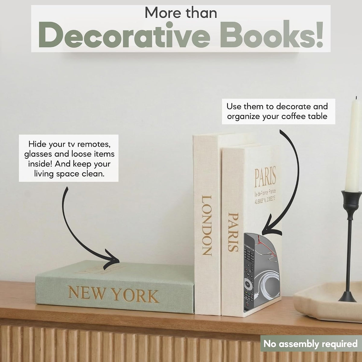 Faux Book Storage Box Set of 3—Green/Beige/Beige—Decorative Faux Books with Hidden Storage for Coffee Table Decor, Bookshelf or Mantle—Linen Decorative Boxes—Aesthetic Book Decor for Home