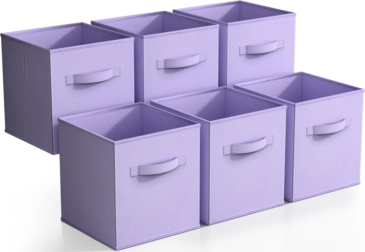 Sorbus Fabric Storage Cubes, 6-Pack Foldable Bins (11 Inch, Pastel Purple)