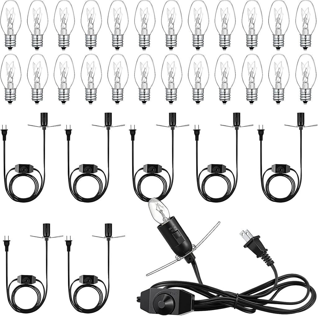 VIHOSE Salt Lamp Cord Replacement Set 8 Pcs 5.9FT Power Cord with Dimmer Switch 24 Pcs C7 15w Lights Bulbs for Himalayan Rock Lamps Night Lights Decorative Replacement Accessory