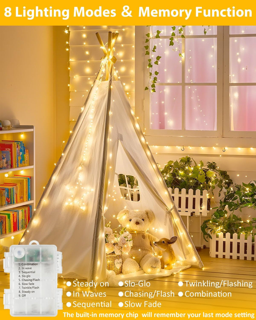 6 Pack 100 LED Fairy Lights Battery Operated with Remote, 33 FT Warm White