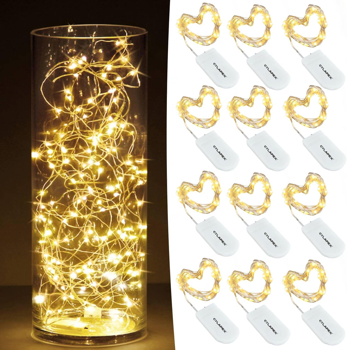 CYLAPEX 12 Pack Fairy Lights Battery Operated 7ft 20 LED Mini String Lights Silver Wire Firefly Starry Moon Lights for Wedding Mason Jars Party Christmas Centerpiece Table Decorations, Warm White