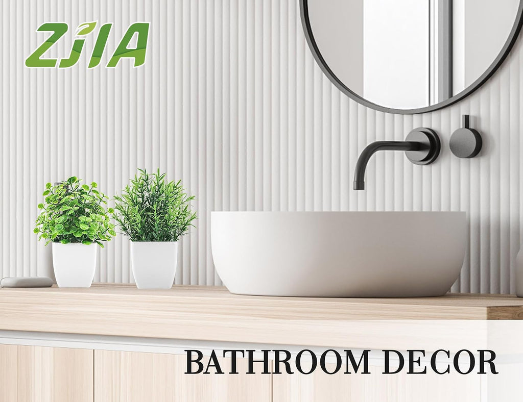 2 Pack Small Fake Plants, Potted Eucalyptus Bathroom Home Decor Indoor