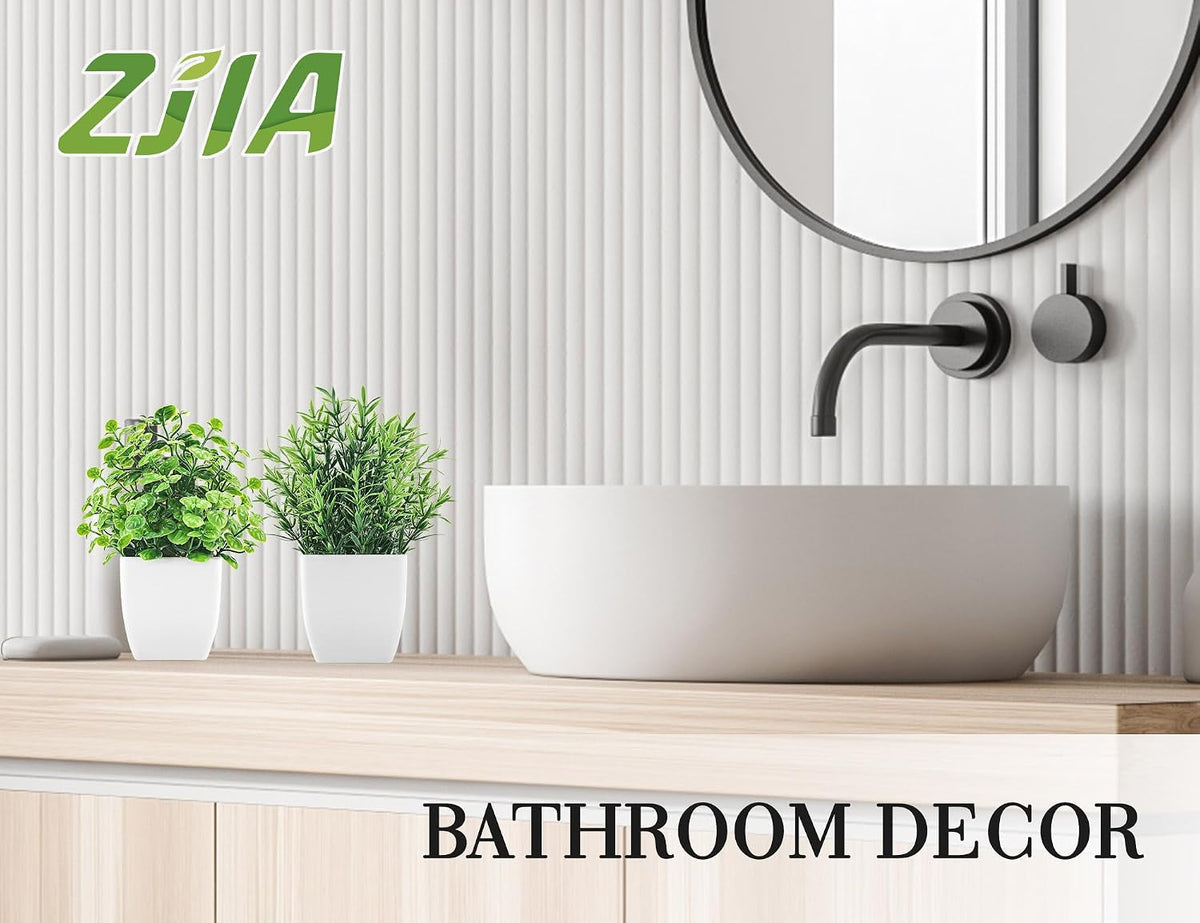 2 Pack Small Fake Plants, Potted Eucalyptus Bathroom Home Decor Indoor