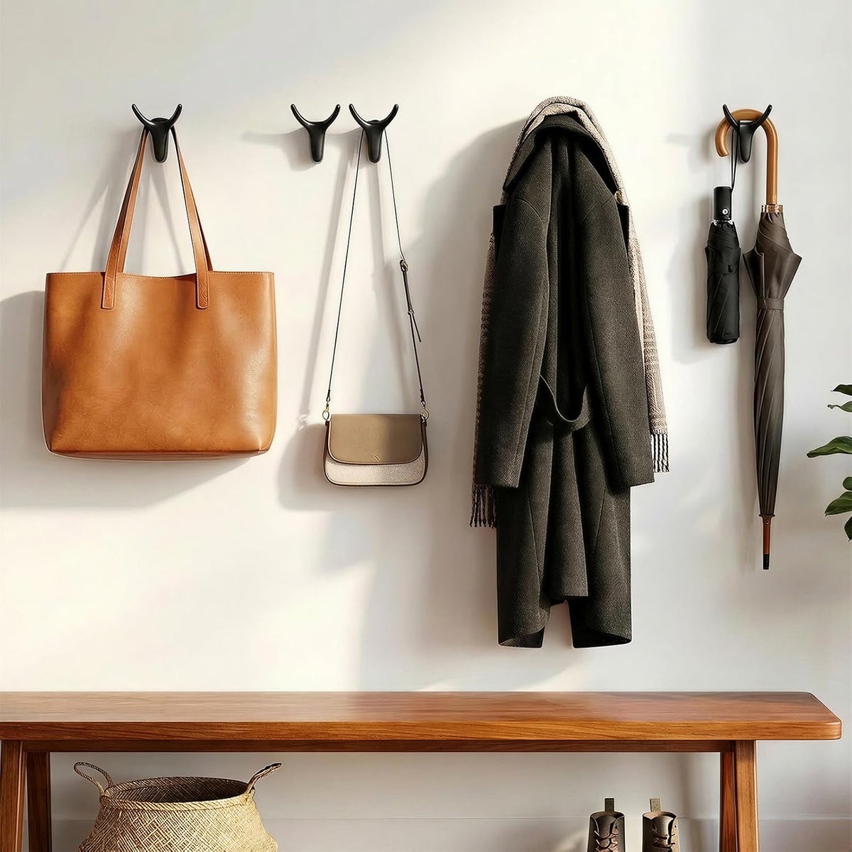 POZEAN 8 Pack Antler Wall Hooks for Hanging, Matte Black Heavy Duty Coat Hooks Wall Mounted for Coats Hats Bags Keys, Decorative Deer Antler Metal Hook for Entryway Mudroom Bathroom Bedroom (8, Black)