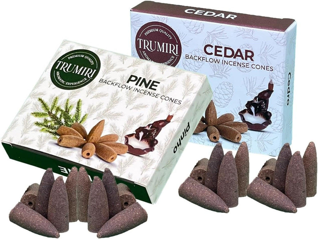 TRUMIRI Backflow Incense Cones - Combo Pack of 20 Incense Cones Waterfall - 10 Cedar + 10 Pine - Incense Backflow Cones - Waterfall Incense Cones - Incense Waterfall Cones