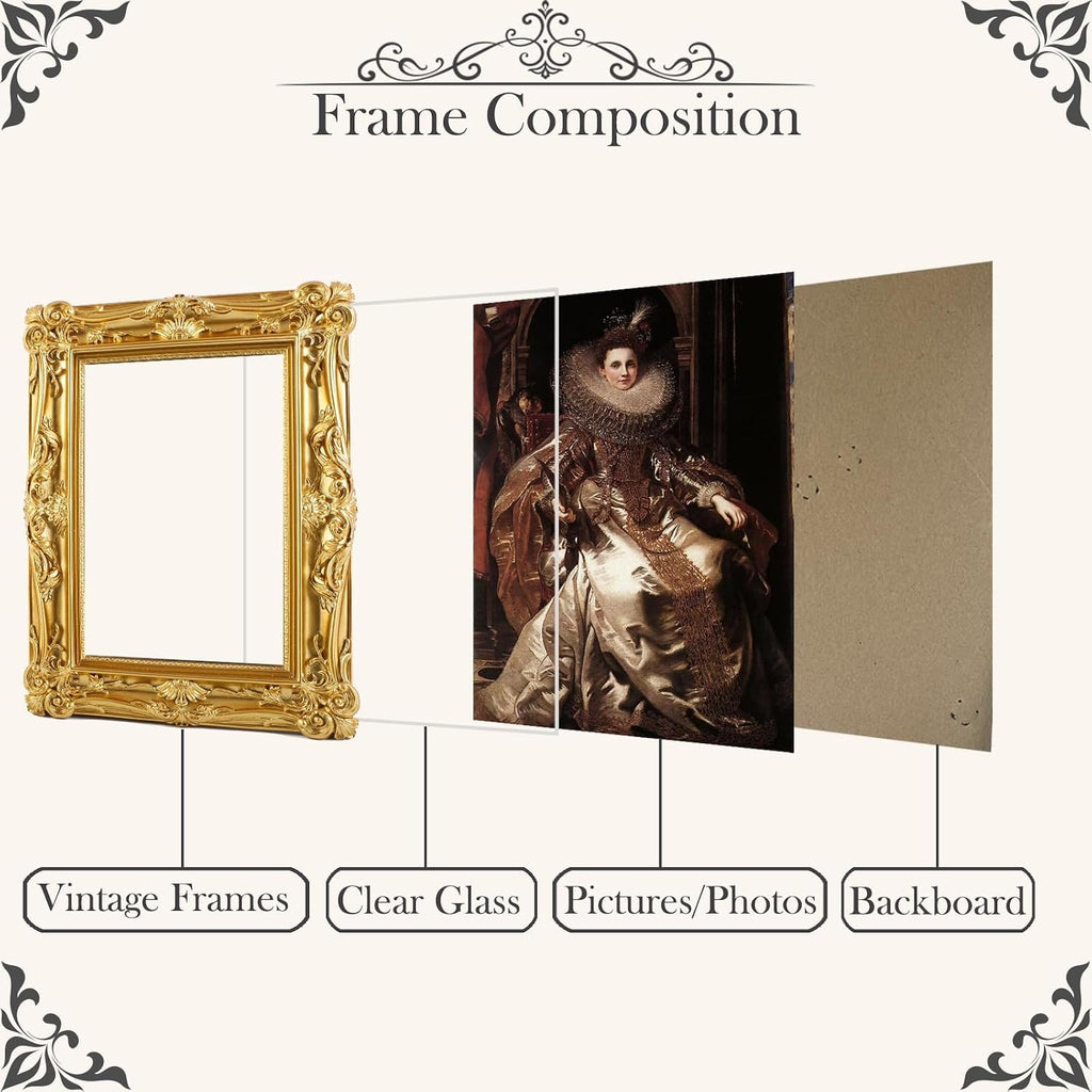 5x7 Vintage Picture Frames Ornate Gold Antique Picture Frames 5x7 photo frame with Front Glass for Wall Hanging and Tabletop Unique Home Decor Wall Decor Living Room Victorian Style