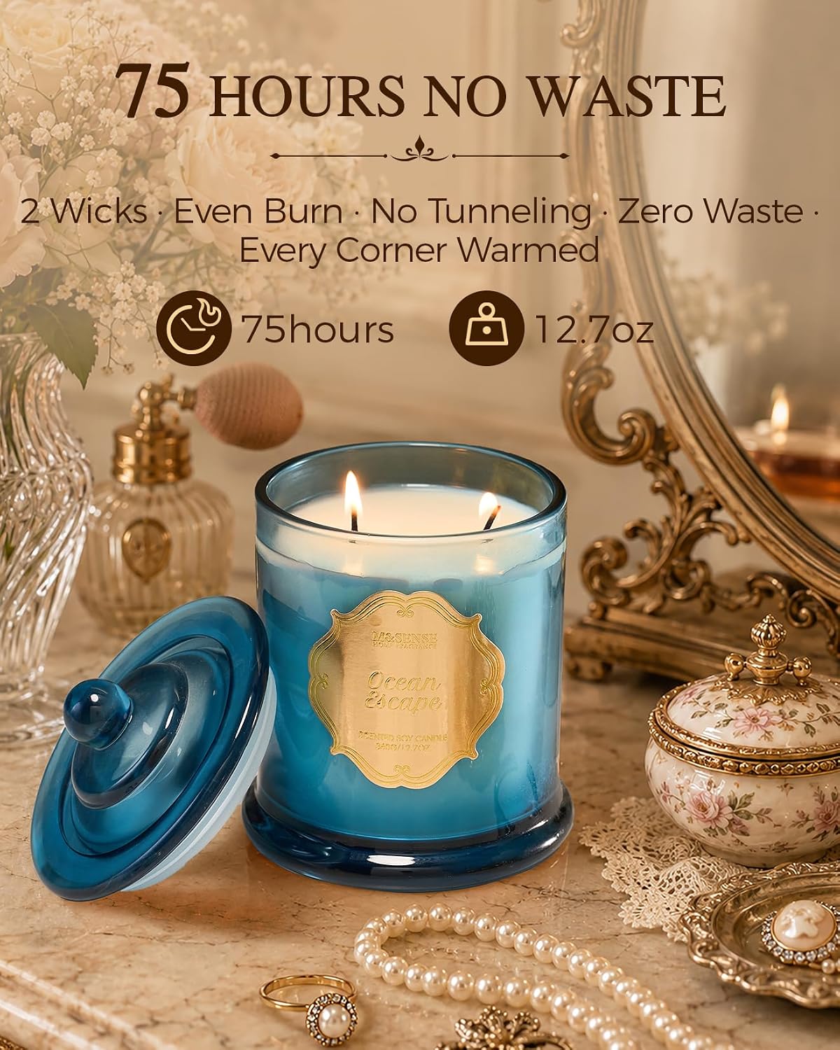 M&SENSE Ocean Escape Non Toxic Large Soy Candle, 12.7oz Summer Scent