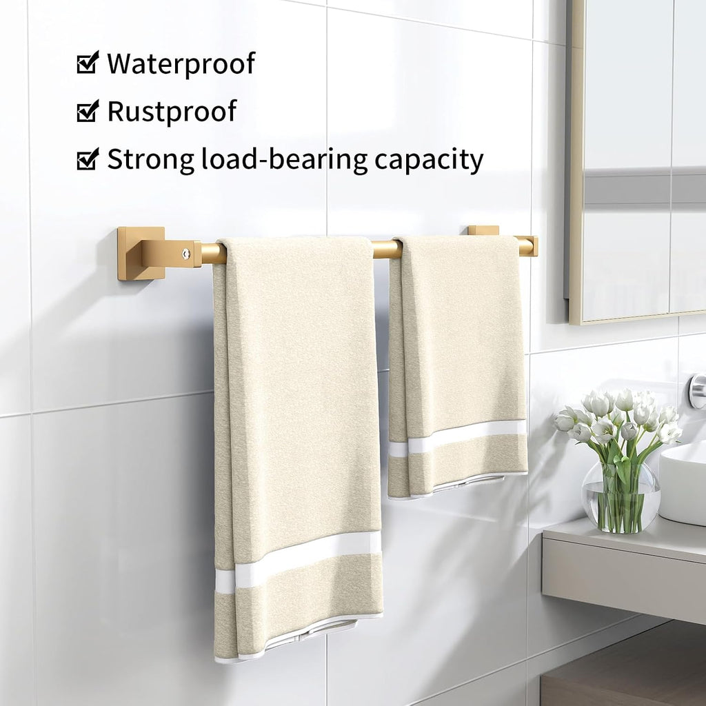 MKO Towel Bar for Bathroom, 24" 2 Pack Wall Mounted Towel Rack, Gold