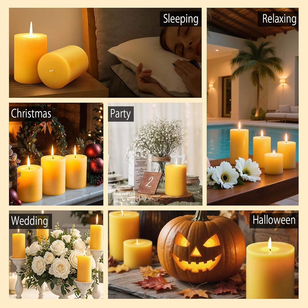 4 Pack Beeswax Pillar Candles, 2.8x4 inch Yellow Pillar Candle,53 Hours
