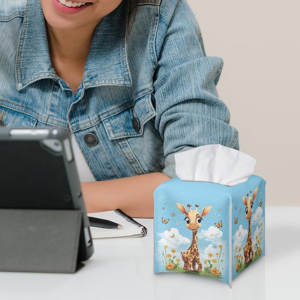 ZOUTAIRONG Butterfly Giraffe Tissue Box Cover Square Tissue Box Holder Home Decor Tissue Dispenser for Bathroom Dresser, Vanity Countertop, Tabletop, Office, Car Tissue Cover Cube Cover Blue