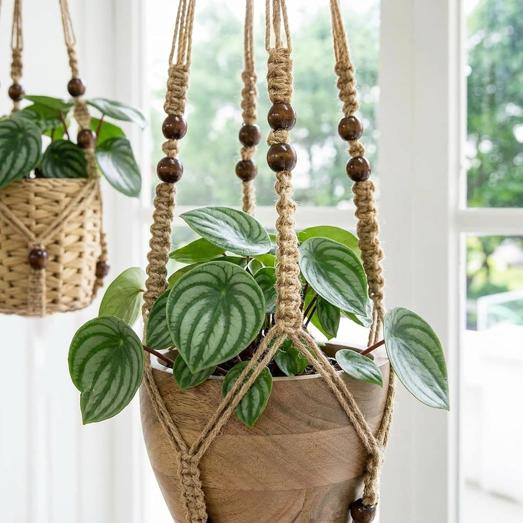 Macrame Plant Hanger 3 Pack, Jute Hanging Planter Holder Set, Brown, 35/29/23 in,with 3 Ceiling Hooks and 3 S Hooks,Suitable for Indoor and Outdoor Home Decor (Pots and Plant Not Included)
