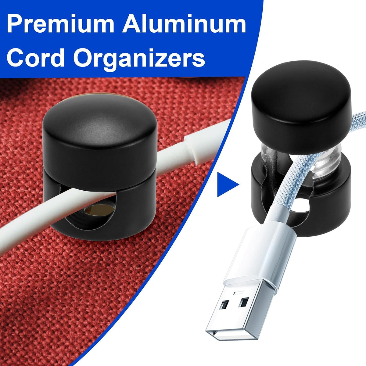 HINZIC 3Sets Cable Anchors for Nightstand, Adhesive Metal Cord Management