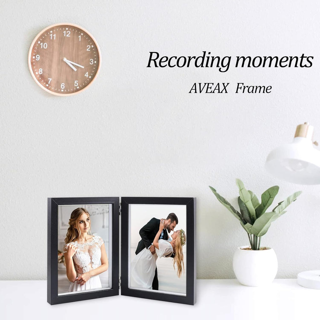 AVEAX Double 5x7 Picture Frame Black Wood Photo Frame Shadow Box Frame