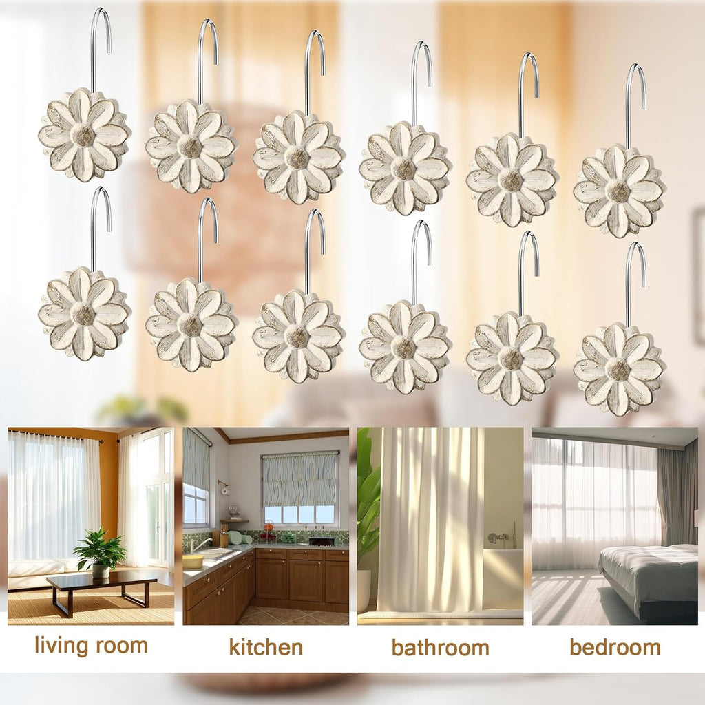 BreezeHug 12 Pcs Boho Shower Curtain Hooks Decorative Shower Curtain Hanger