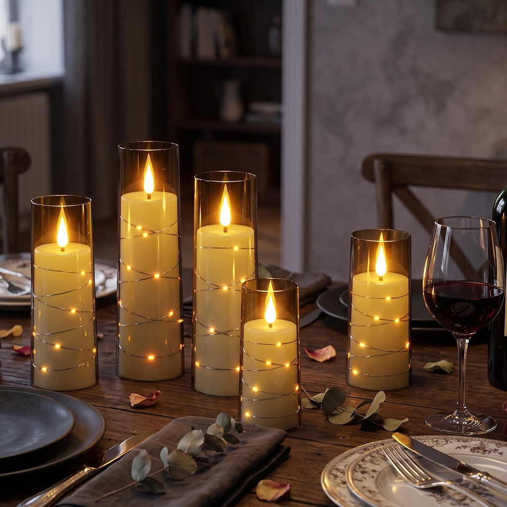Rechargeable Flameless Candles String Light Battery Operated 2 Remote Black