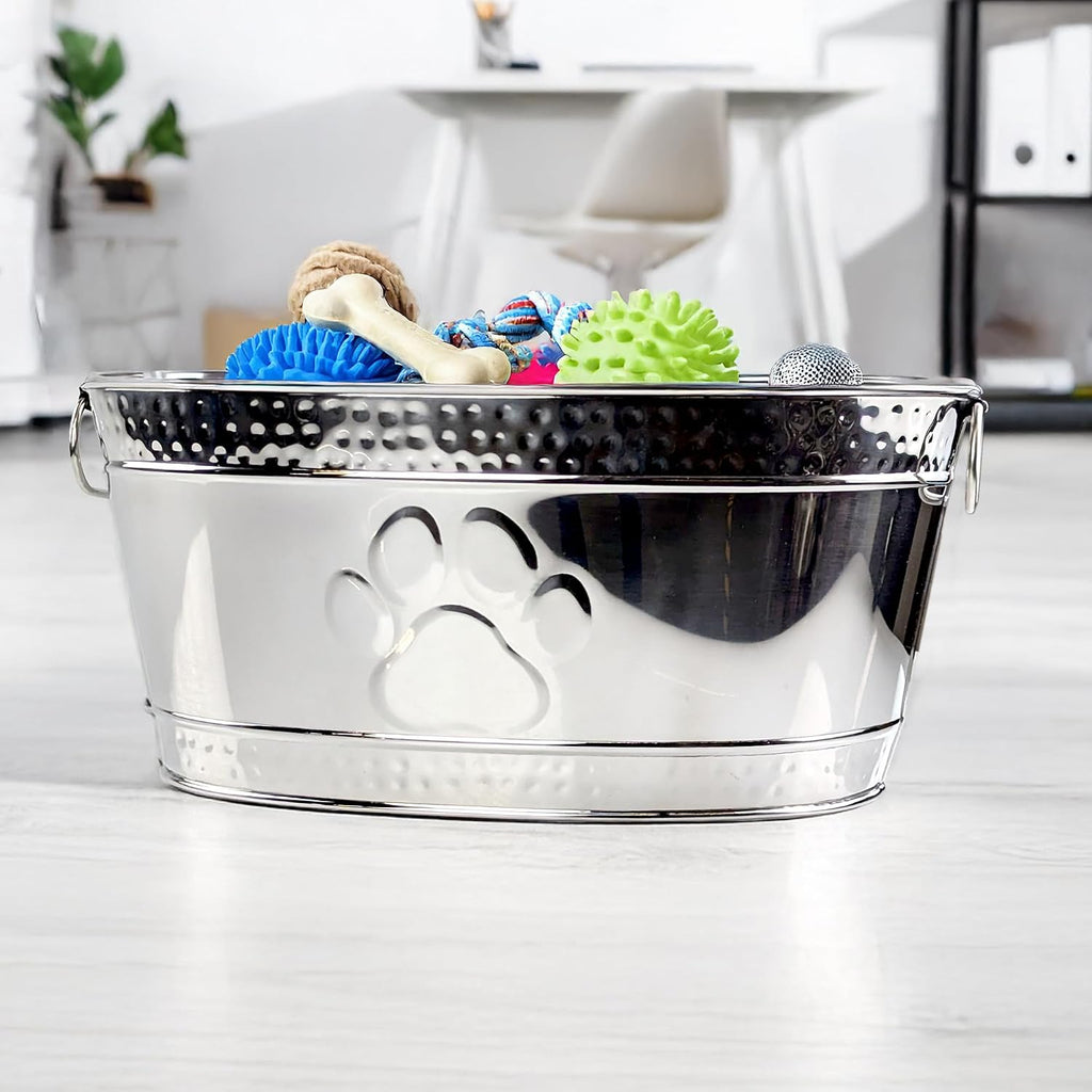 BREKX Steel Metal Pet Storage & Dog Toy Bin w/ Handles, Chew Proof