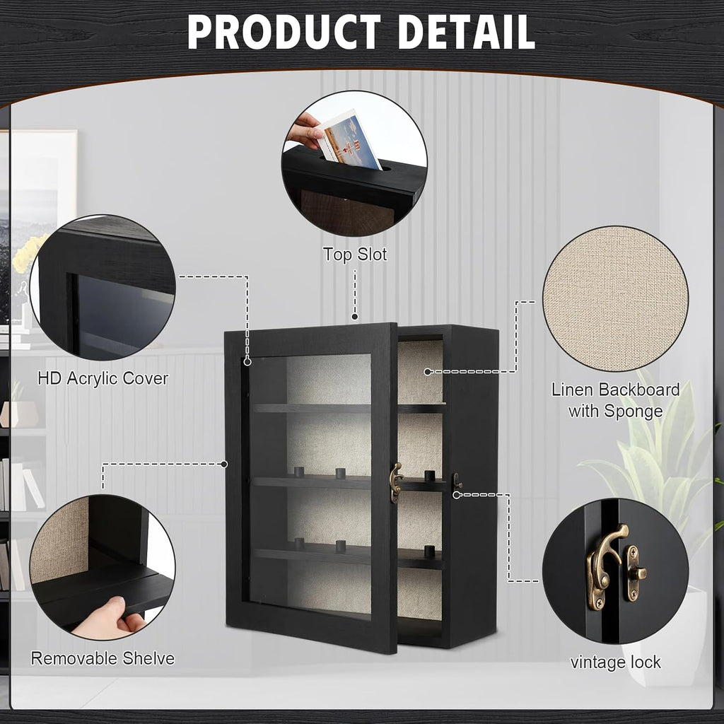 Gerrii Shadow Box Display Case 11 x 13 - Deep 5 Inch Wooden Picture Frame with Linen Back, Removable Shelves, Wooden Memory Case for Wedding Bouquets, Photos, Medals & Keepsakes, Black