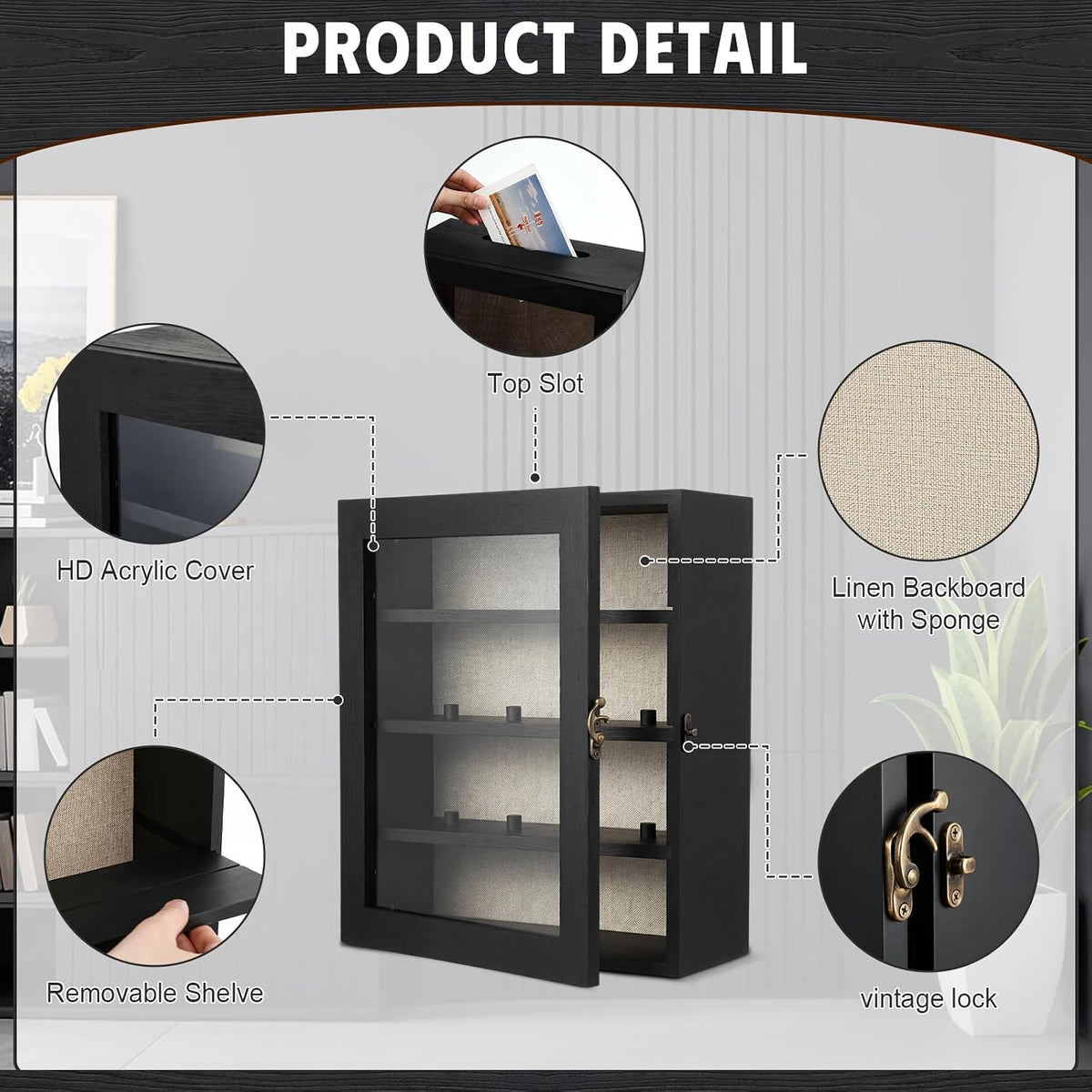 Gerrii Shadow Box Display Case 11 x 13 - Deep 5 Inch Wooden Picture Frame with Linen Back, Removable Shelves, Wooden Memory Case for Wedding Bouquets, Photos, Medals & Keepsakes, Black