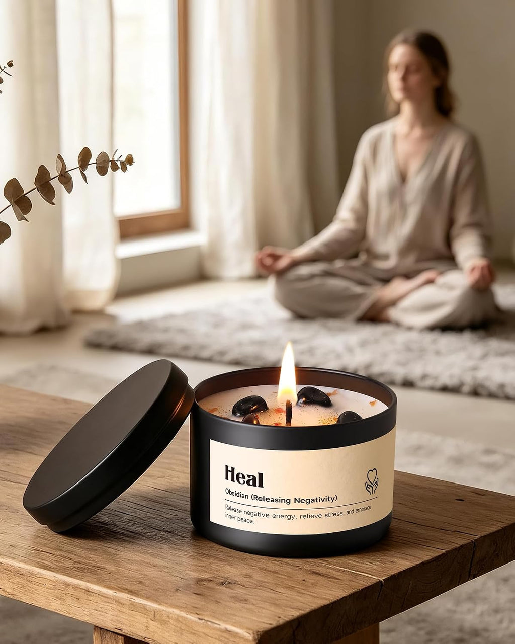 AOOVOO Obsidian Crystal Candle - 6.5oz Heal Candle for Releasing Negativity