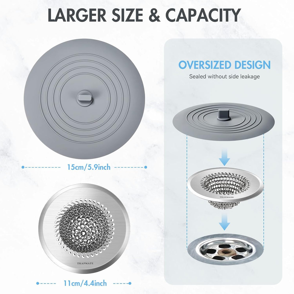 Shower Drain Cover Bathtub Stopper, 4.4" Hair Catcher for Bath, Tub & Sink