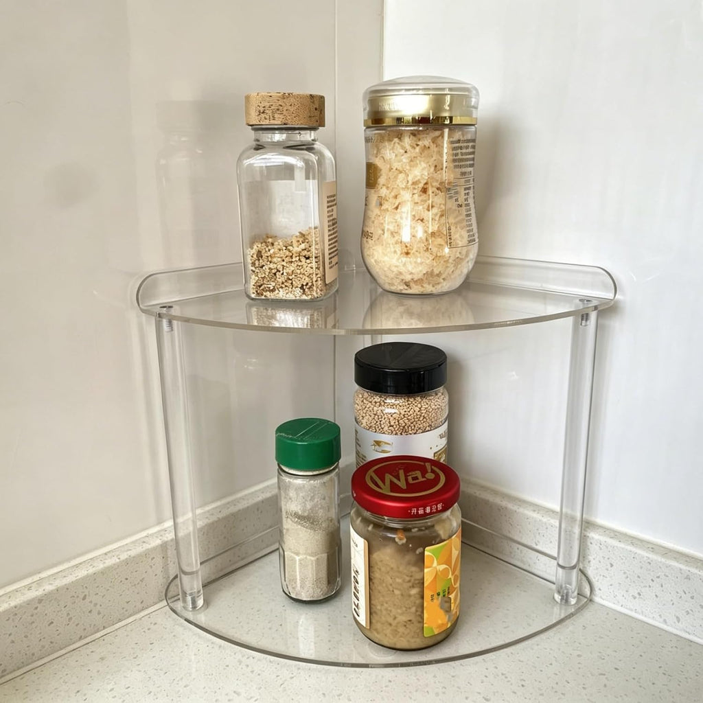 2 Tier Acrylic Bathroom Counter Organizer Corner Storage Shelf Vanity Trays