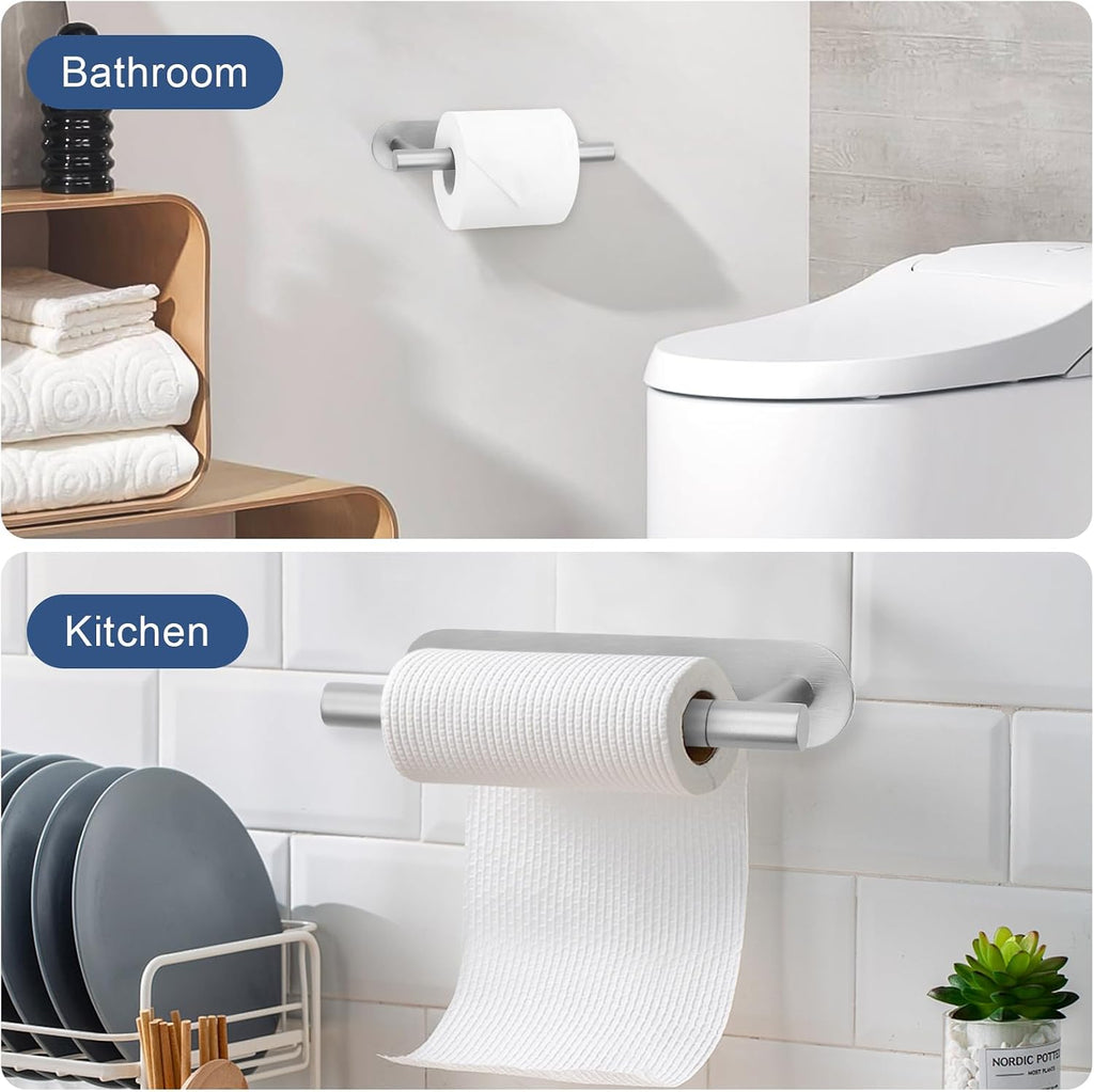Brushed Nickel Self Adhesive Toilet Roll Paper Holder No Drill for Bathroom