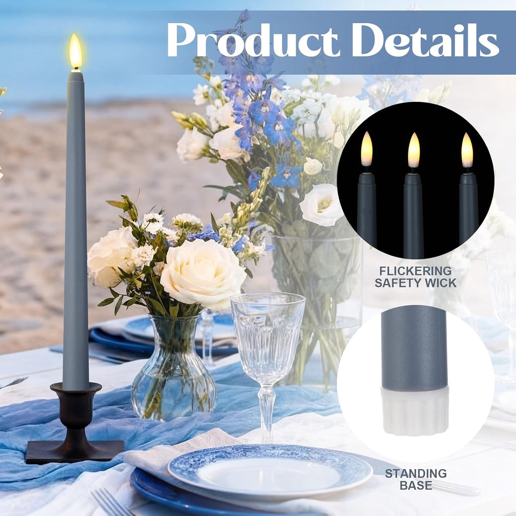 Handepo 48 Pack Flameless LED Taper Candle, Dusty Blue, 11 Inch