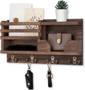 Lwenki Mail and Key Holder for Wall – Decorative 15.9” x 8.7” x 3.2” Entryway Organizer with Shelf – Paulownia Wood with 4 Dual Hooks Includes Mounting Hardware and Installation Guide