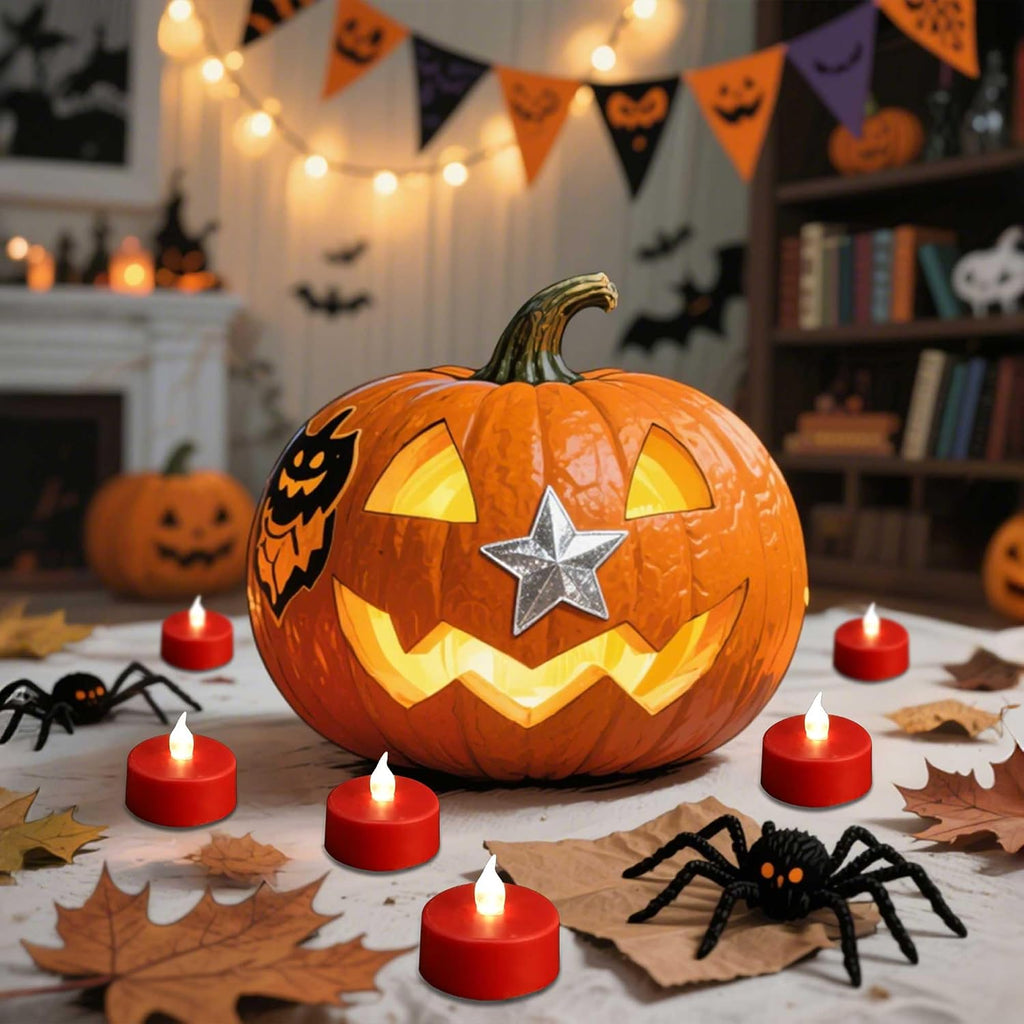 LED Tea Light Flameless Candles with Remote Control Flickering Tealight Long Lasting, Battery Operated with Timer for Halloween Home Decoration Seasonal &Festival Celebration Red (12pcs)