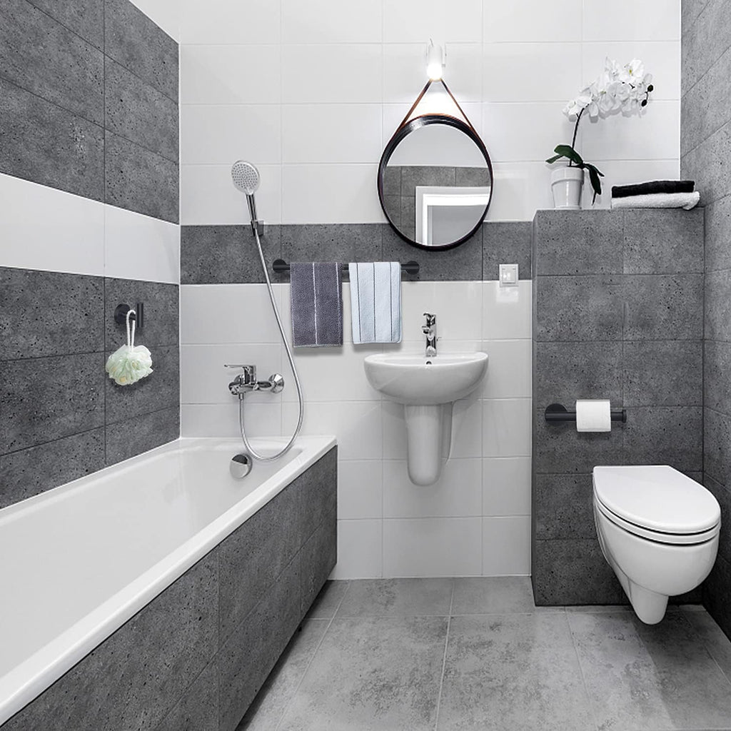 Nolimas 3-Pieces Set Matte Black Bathroom Hardware Set SUS304 Stainless Steel Round Wall Mounted - Includes 12" Hand Towel Bar,Toilet Paper Holder, Robe Towel Hooks,Bathroom Accessories Kit