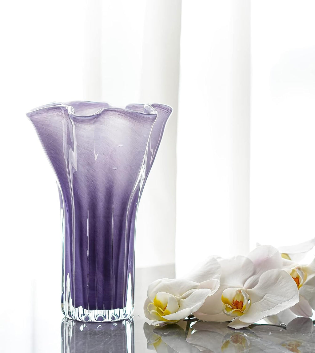 8'' Blown Glass Flower Vase, Decorative Modern Vase Centerpieces (Purple)