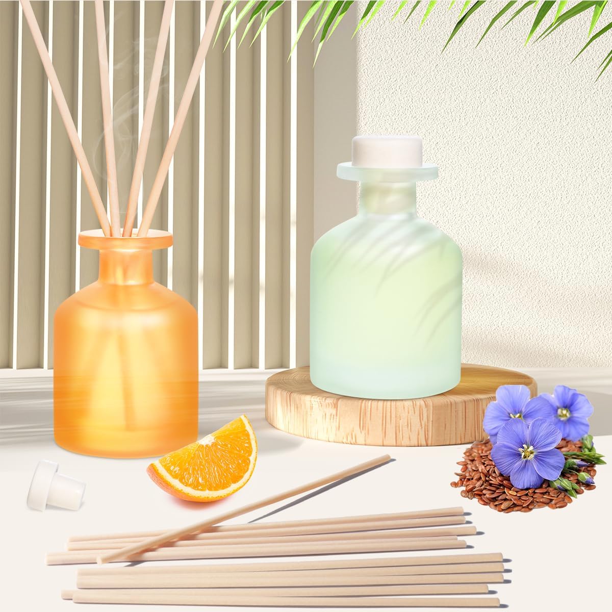 Reed Diffuser - Citrus&Linen 3.38oz (100ml) 2 Pack Essential Oil Reed Diffuser Set with 8 Sticks, Long Lasting Fragrance for Home, Bathroom, Bedroom, Room, Decor