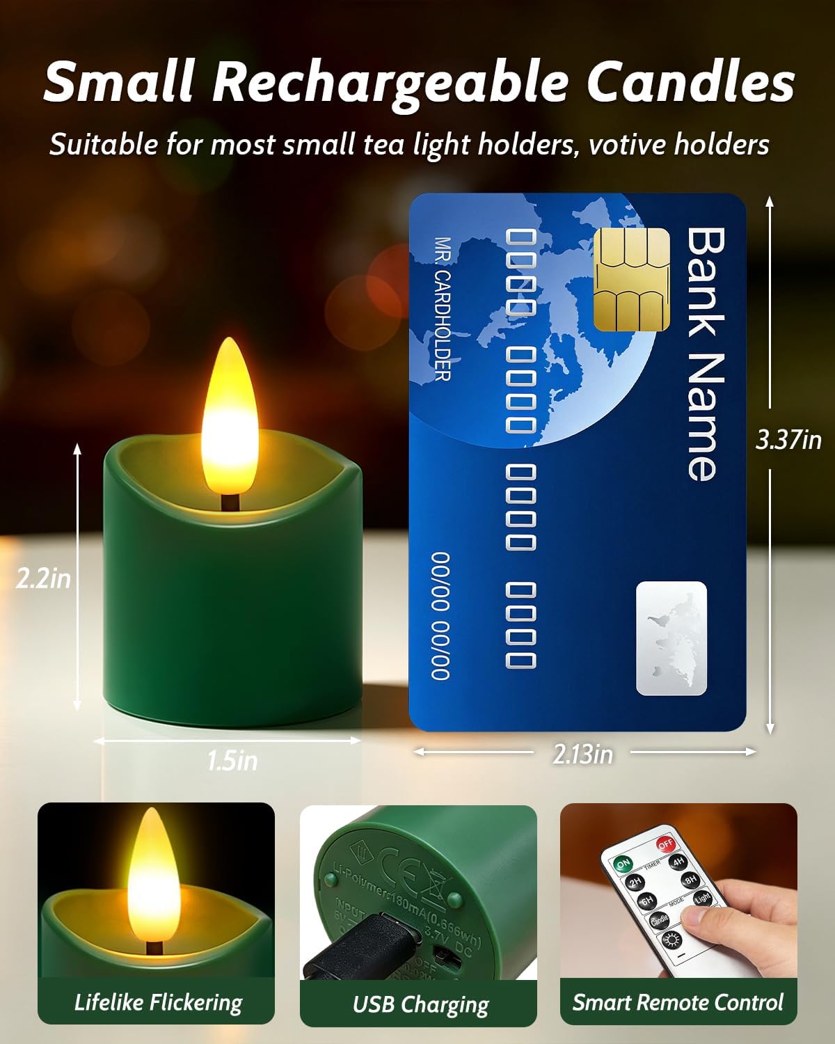 6 Pack Small Rechargeable Flameless Candles with Remote Timer