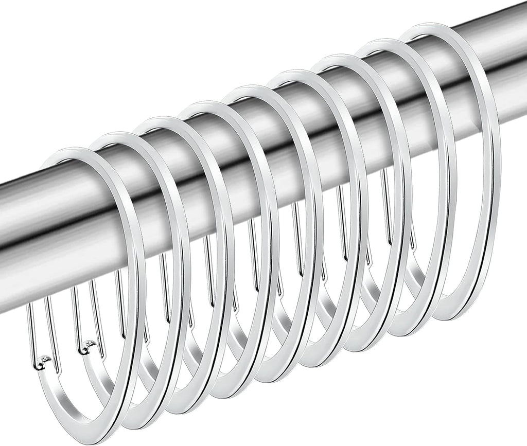 Silver Shower Curtain Rings, Rustproof Shower Curtain Hooks for Bathroom, ZESLMG Chrome Decorative Shower Hooks Rings for Shower Curtain Rod Hangers, Set of 12