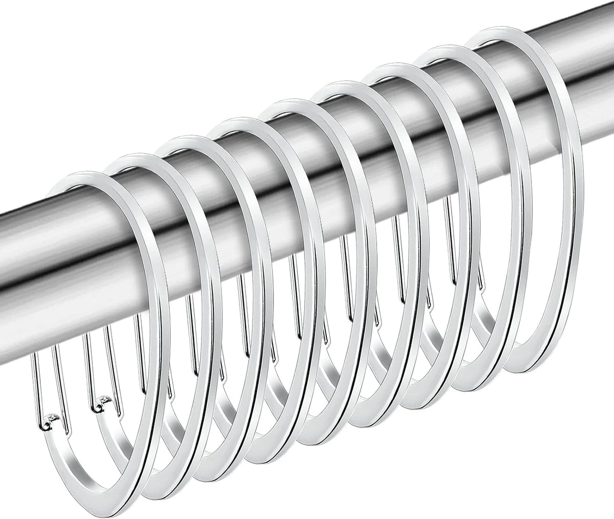 Silver Shower Curtain Rings, Rustproof Shower Curtain Hooks for Bathroom, ZESLMG Chrome Decorative Shower Hooks Rings for Shower Curtain Rod Hangers, Set of 12