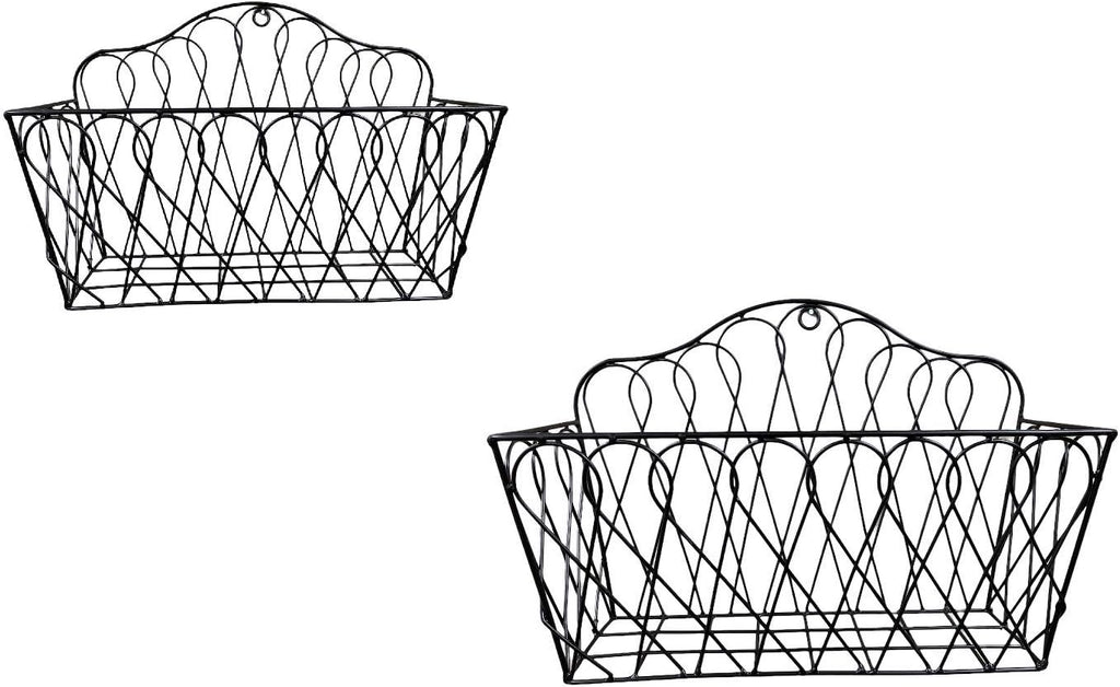 Farmhouse Hanging Wall Storage Baskets Set of 2, Metal Wire Wall-Mounted Basket Organizer for Fruits, Vegetables, Flowers, Kitchen, Pantry, Bathroom, Entryway, Rustic Home Decor