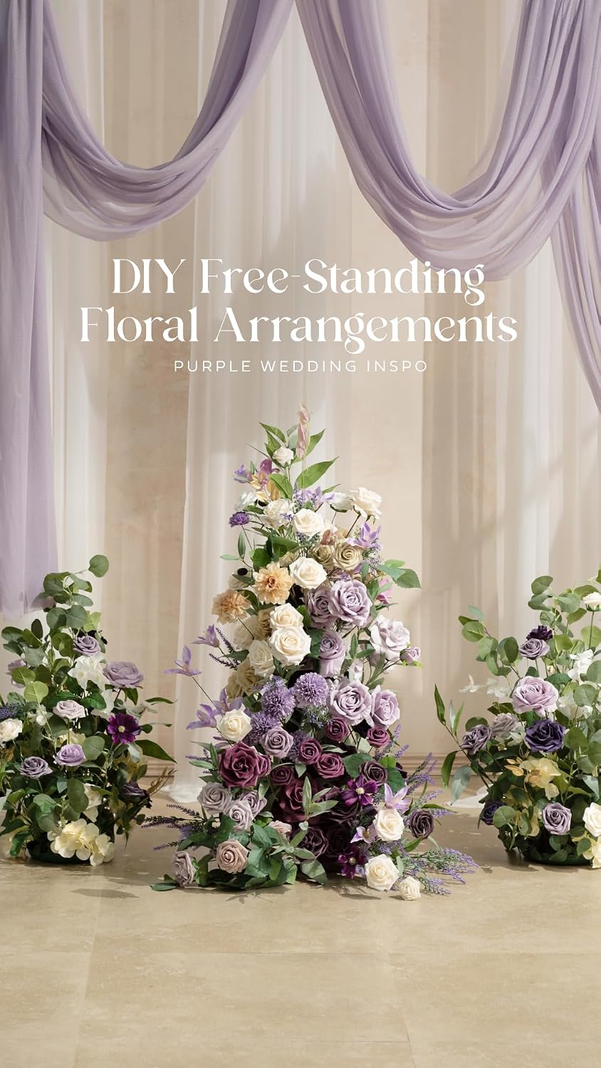 Ling's moment Artificial Flowers with Stems, Purple, 3", 25Pcs Fake Roses