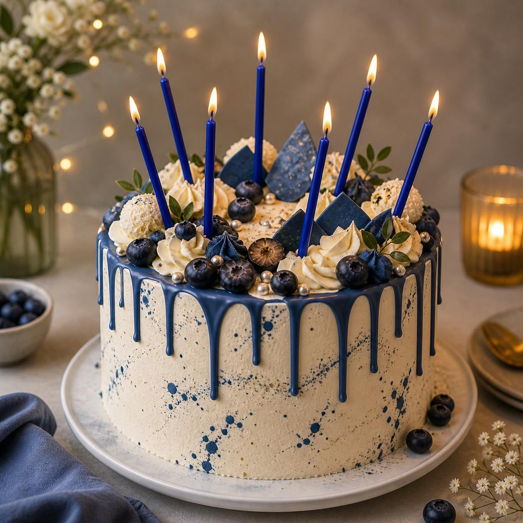 Petekoğlu 40 Pieces Pure Beeswax Candles - No-Drip, Smoke-Less, Tall, Thin Taper Decorative Candles for Church Prayer, Decor or Birthday Candles – Honey Scented Candles – 7.9”x0.26” (Deep Blue)