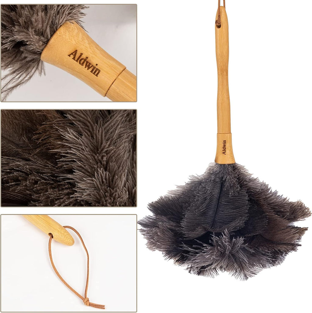 Genuine Ostrich Feather Duster with Wood Handle, 16 inch Gray