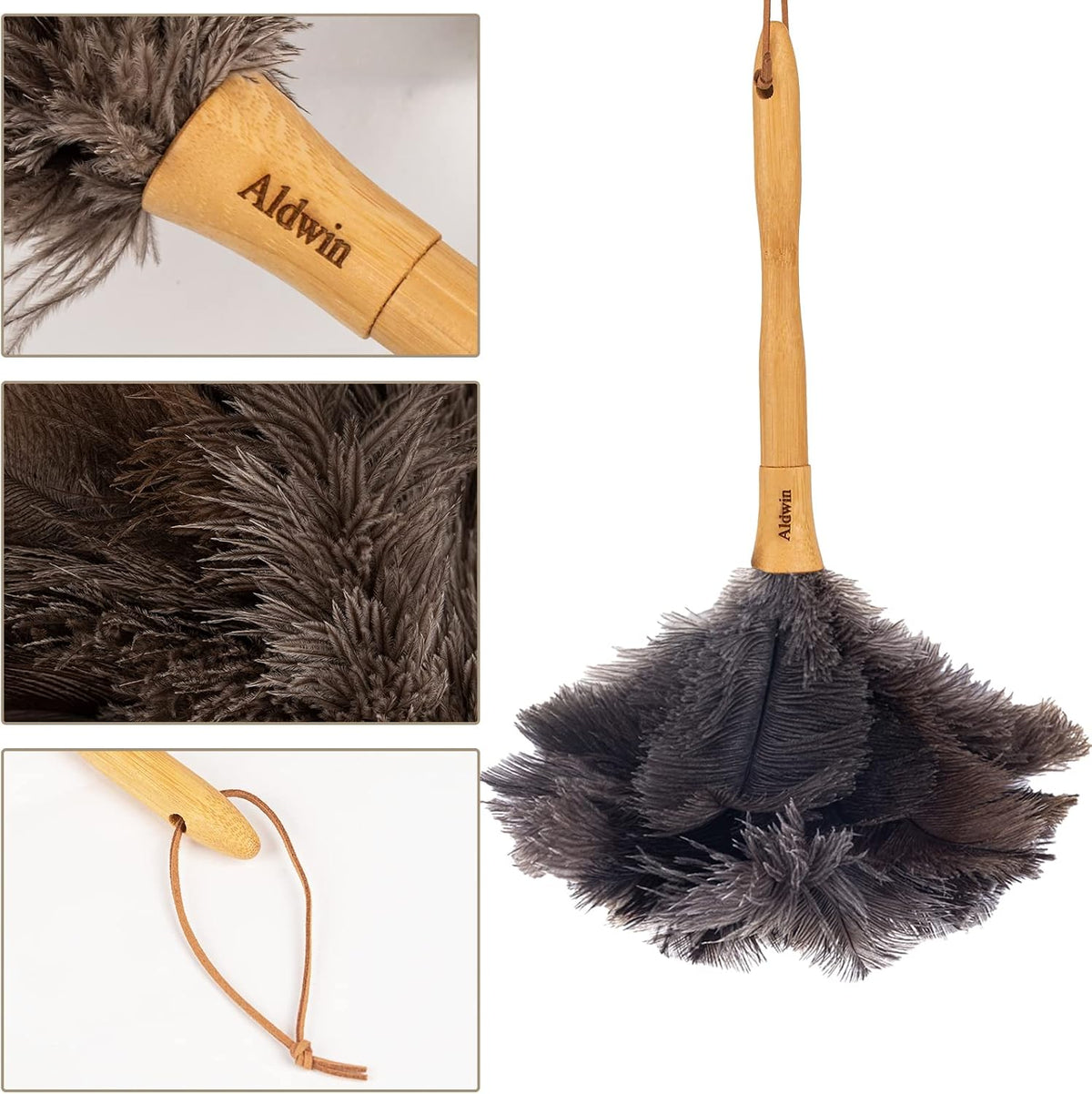 Genuine Ostrich Feather Duster with Wood Handle, 16 inch Gray
