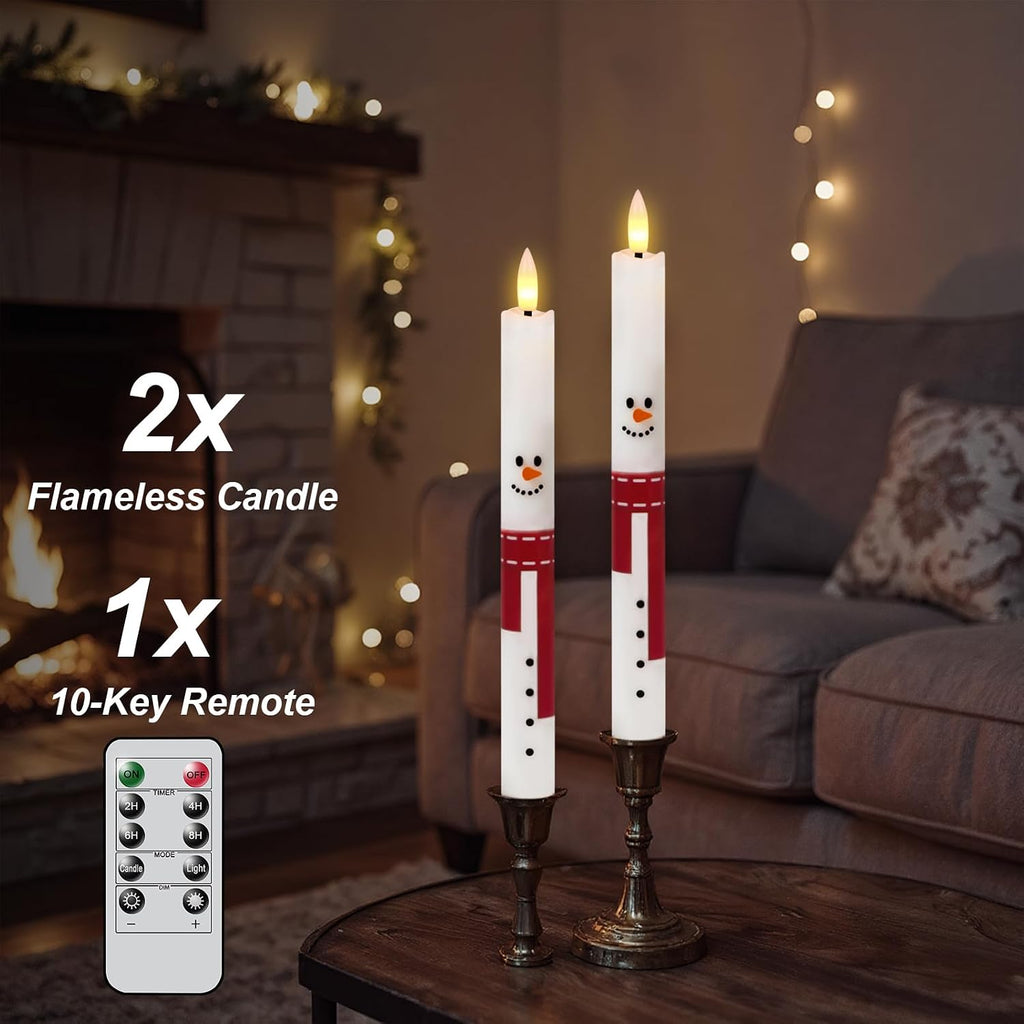 Snowman Christmas Flameless Taper Candles with Remote Timer