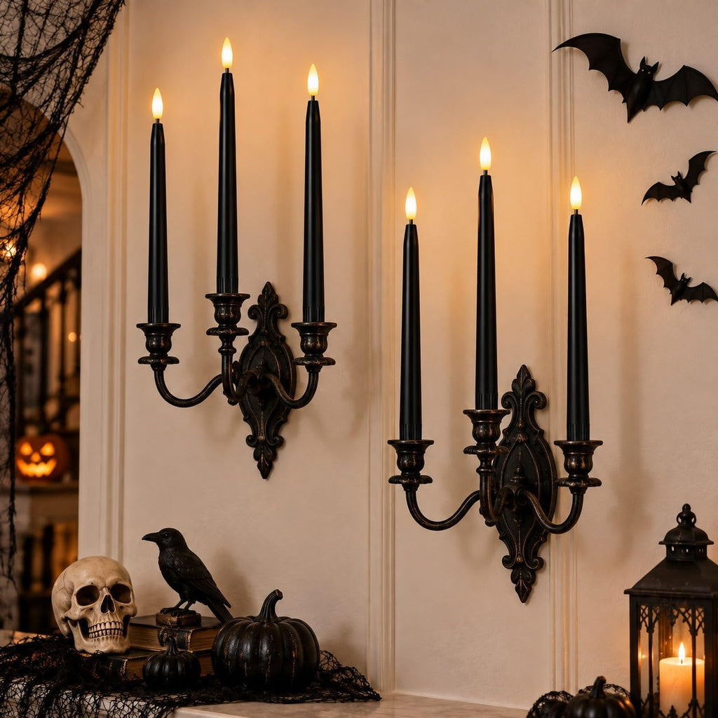 Black Flameless Taper Candles, Battery Operated Black Halloween Candles