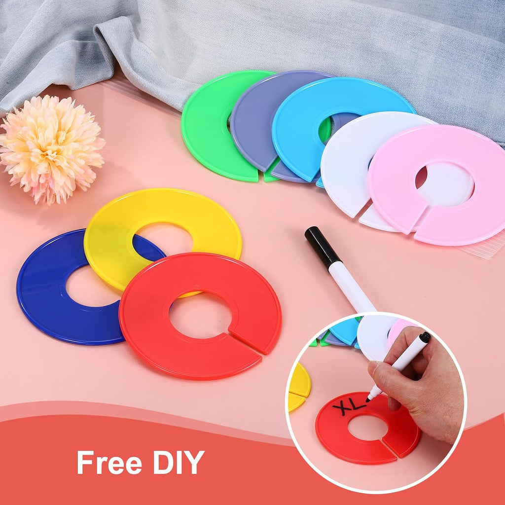 uxcell Clothes Dividers,20 Pack Round Closet Rack Dividers Clothing Rack Size Dividers Blank Labels with Marker Pen Writable & Reusable for Hanging Clothes Sorting Size, Light Blue
