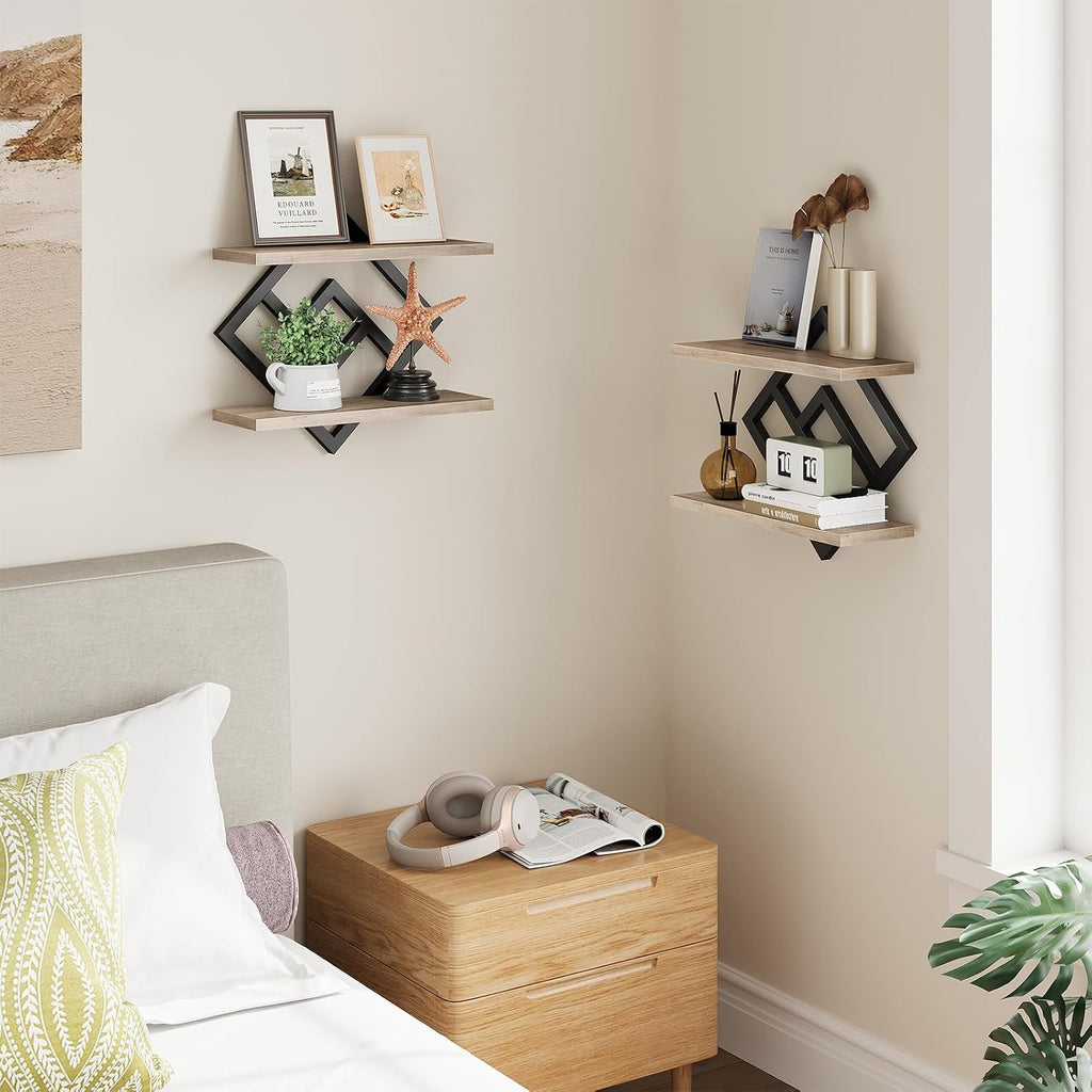 ELYKEN Floating Shelves for Wall, Set of 2 Hanging Shelves, Greige