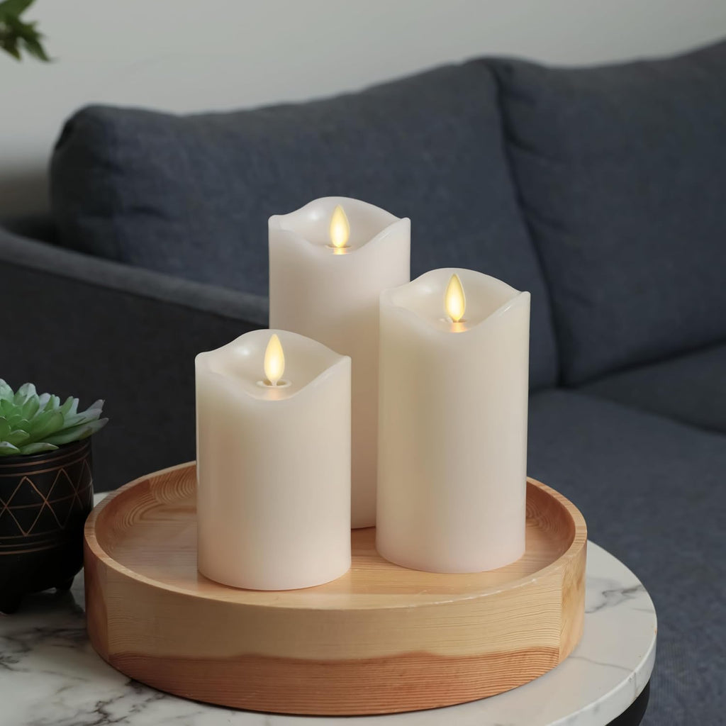 Matchless Candle Co. Flameless Moving Flame Pillar Candles, Ivory, Set of 3