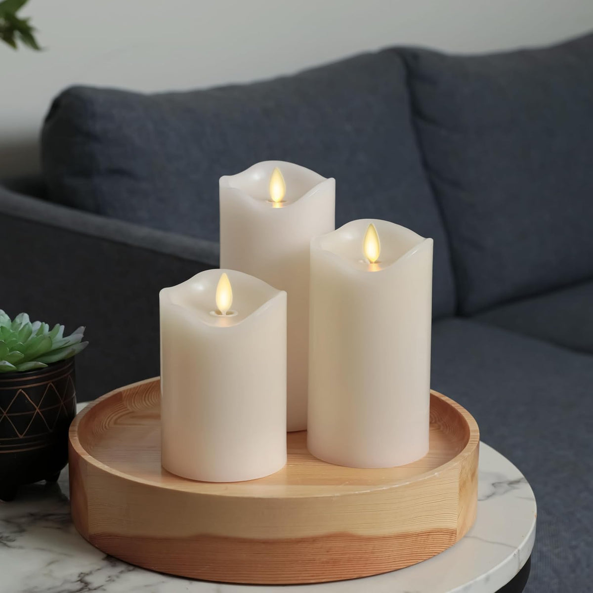 Matchless Candle Co. Flameless Moving Flame Pillar Candles, Ivory, Set of 3