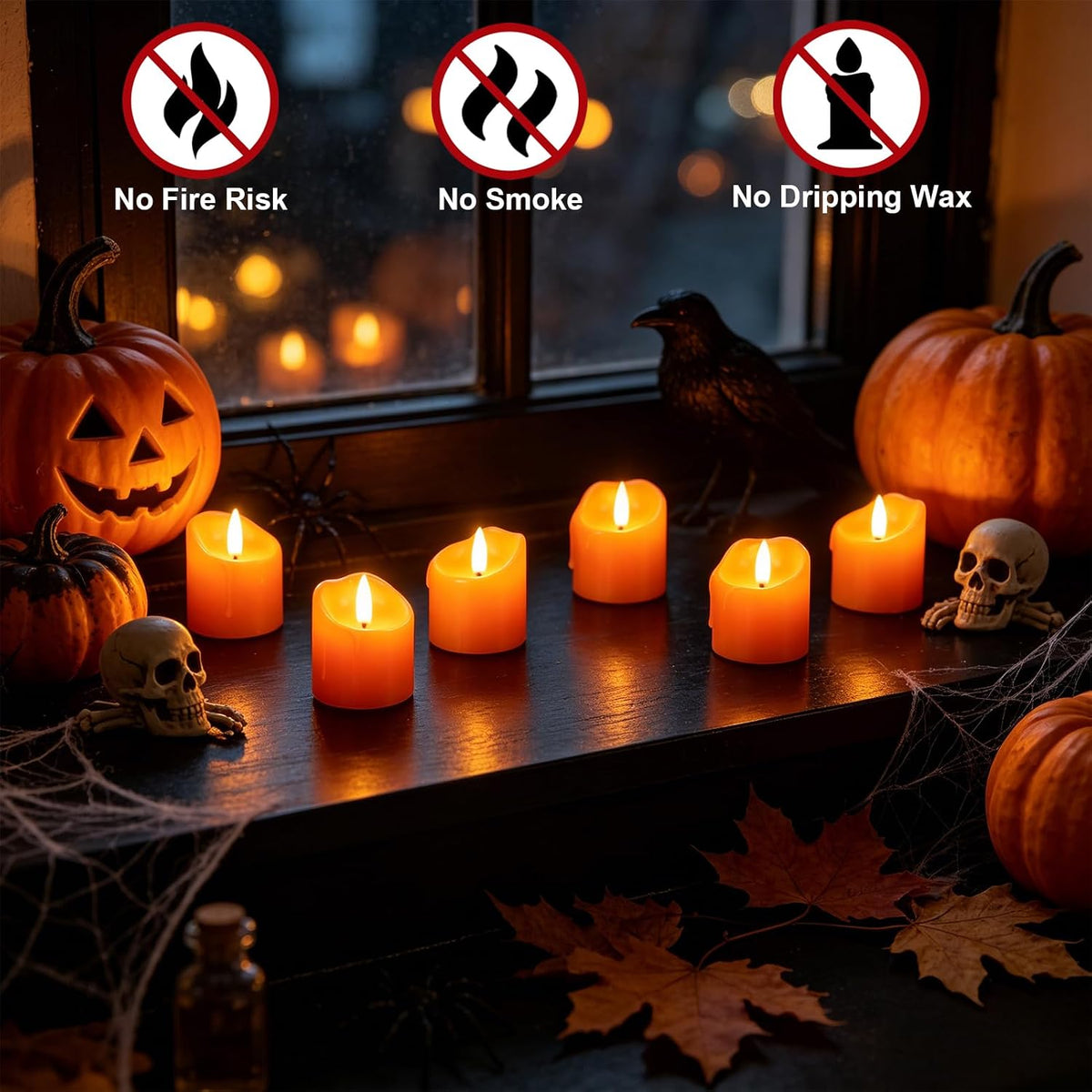 Wondise Halloween Orange Real Wax Votive Candles with Remote Timer